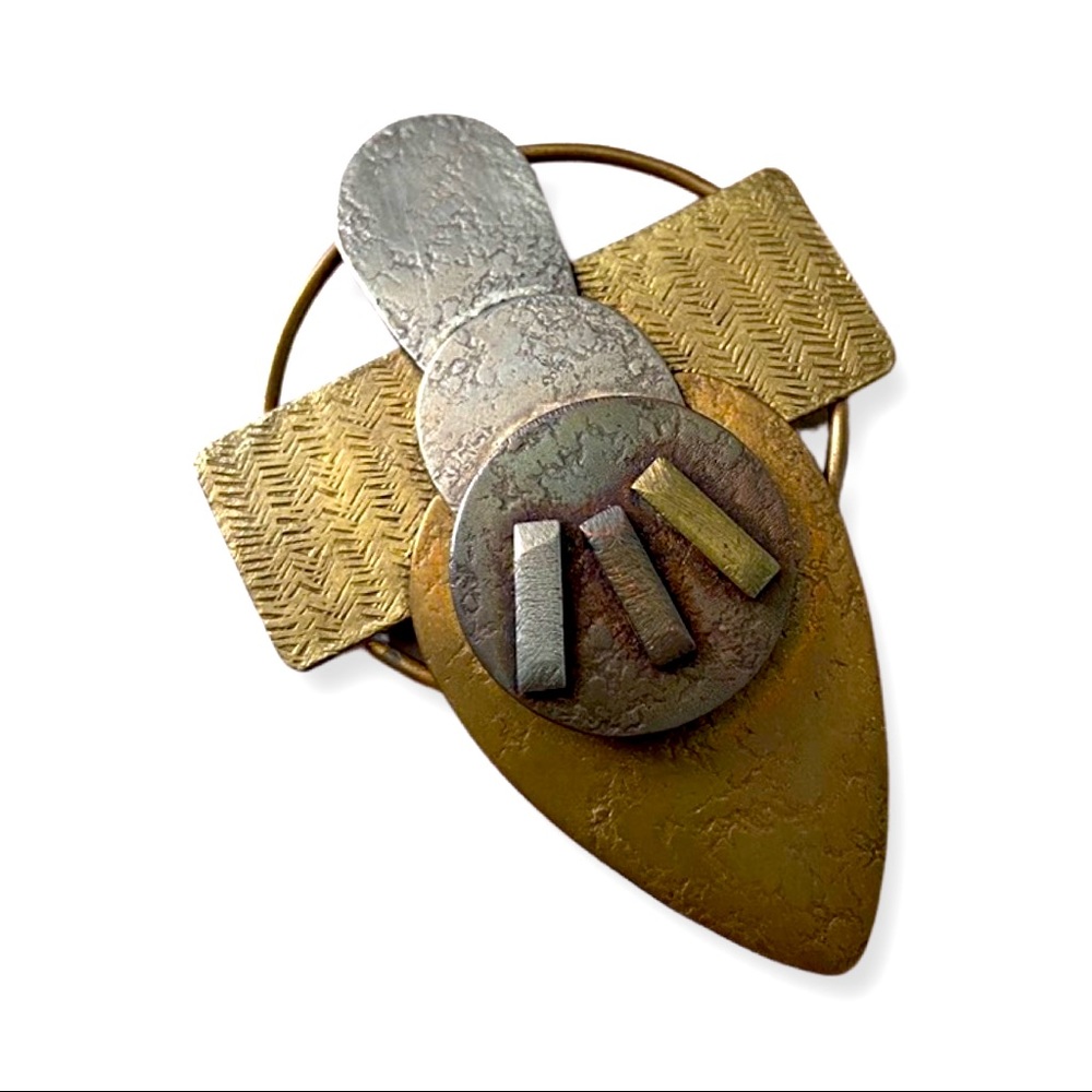 Modernist Marjorie Baer SF Brass Copper Silver Plate Brooch Collectible …